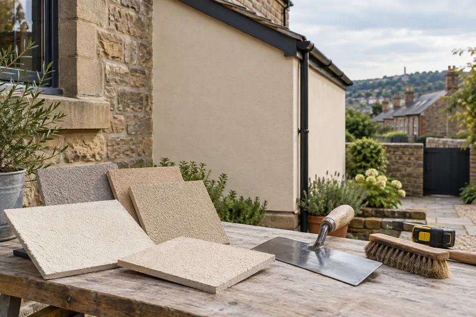 Illustrative render sample boards and unbranded finishing tools